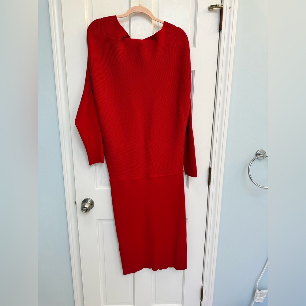 Banana Republic Off The Shoulder Red Sweater Dress Size Large - Picture 5 of 7